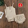 Baby Ribbed Set Sleeveless Vest Rompers + Shorts 2Pcs Outfit Solid Color