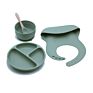 Baby Silicone Tableware Set Infant Solid Color Waterproof Bib Newborn Feeding Burp Cloth Toddler Dinner Plate and Mini Spoon
