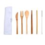 Bamboo Cutlery Set with Knife Fork Spoon Straw Brush Chopsoticks Bag Natural as Gift