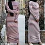 Base Wear Arabian Stripe Long Sleeve Muslim Dress Islamic Clothing