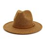 Beige Wool Fedora Hat with Belt Panama Jazz Cap Men Women Autumn Wide Brim Hats