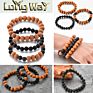 Black Lava Stone Beaded Bracelets Wood Beads Stretch Bracelet Set for Men