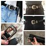 Black Leather Women Metal Heart Buckle Waist Vintage Western Carved Ladies Belt Waistband Cinturon Mujer