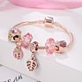 Bling Cz Cubic Zirconia Flower Leaves Charms Bracelet Exquisite Rose Gold Rhinestone Crystal Heart Charm Bracelet