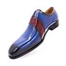 Blue Leather Slip on Men Shoes Double Monk Strap Pointed Toe Dress Shoes