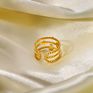 Boho 3 Layered Beaded Rings 18K Gold Plated Moon Star Opening Rings Stainless Steel Finger Jewelry Ring for Women
