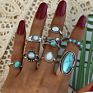 Boho Geometric Heart Moon Emerald Hollow Animal Rings Set 8 Pcs/Set Silver Turquoise Nail Midi Rings for Women