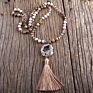Boho Jewelry Women Gift Natural Stone and Crystal Beads Tassel Necklace Irregular Druzy Drop Pendant Necklace