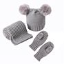 Boys Girls Kids Toddles Baby Knitted Beanie 3Pcs Hats Gloves Scarfs with Faux Fur Pom Pom