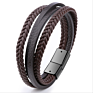 Bracelet Men Multilayer Leather Bangles Magnetic-Clasp Cowhide Braided Multi Layer Wrap Bracelet Armband Pulsera Hombre