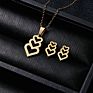 Bridal Gold Stainless Steel Fish Bone Wing Horse Flower Pendant Necklace Earrings Jewelry Set for Women