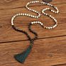 Buddhist Necklace 108 Mala Beads Lava Tigei Eye Tassel Yoga Necklace