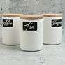 Ceramic Porcelain Food Storage Canister Jar with Wooden Lid Set of 3