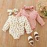 Children Clothing Long Sleeved Button Cute Infant Girls Suit Small Floral Romper Headband 2Pcs Baby Clothes Newborn