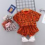 Children's Baby Girl Children's Leisure Leopard Print round Neck Short-Sleeved T-Shirt