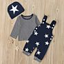 Children's Foreign Trade Spring and Autumn Style Children's Suit Boys Star Straps Trousers + Long Sleeves T Shirt + Hat Three Pi