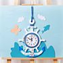 Clock Watch Anchor Wooden Style Ship Wheel Clock Wall Wood Quartz Color Mediterranean Beach Sea Nautical Rudder White and Blue