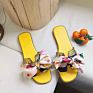 Color Ribbon Bow Flat Heel Flat Slippers Female Style All-Match Floral Flip-Flops