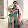 Colorful Plaid Blanket Scarf 100% Wool Fringe Pashmina Scarf Women