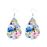 Creative Handmade Light Weight Flower Print Teardrop Earrings Leather Earrings for Women Party Wedding Jewelry