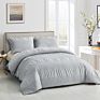 Crinkle Seersucker Fabric Bedding Set King Size Gray Quilt Cover Pillow Set 3-Piece