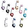 Cute Shining Multicolor Crystal Belly Ring Bling Belly Rings Double Heart Belly Rings Body Piercing