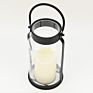 Design Black Handle Transparent Glass Jar Candle Holder with Led Candle Hanging Metal Hurricane Lantern