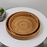 Design Hand Woven Natural Kitchen Serving Storage round Rattan Tray Rattan round Rattan Tray for Food