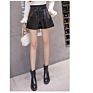 Designed High Waisted Wide Leg Black Faux Leather Shorts for Women