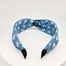 Designer White Floral Print on Blue Background Fabric Bow Hair Band Hair Accessories for Women