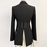 Designer Woman Personalized Temperament Metal Hole Tie Rope Slim Slit Black Blazer