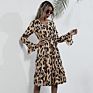 Dr102 Ruffle Hem Belted Long Flounce Sleeve Leopard Print Casual Midi Dresses for Women