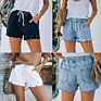 Drawstring High Waisted Ladies Blue Casual Cuffed Jeans Shorts
