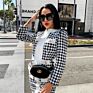 Dropshipping Tweed Houndstooth Two Piece Jacket Short Skirt Set for Women,Women Two Piece Jacket Short