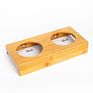 Eco-Friendly Feeding Elevated Bamboo Wood Double Cat Dog Water Bowls Stand Feeder with Stainless Steel Bowl