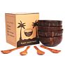 Eco-Friendly Natural Coconut Shell Bowl with Spoon Wood Fruit Mixing Salad Coconut Bowl