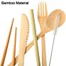 Eco-Friendly Reusable Bamboo Utensil Include Knife Fork Spoon Chopsticks Reusable Straw for Travel Picnic Bamboo Cutlery Set