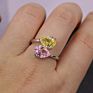 Exquisite 925 Sliver Platinum Plating 3 Carat Pink and Yellow Cubic Zirconia Double Pear Crushed Radiant Ladies Ring