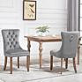 Exquisite and Gratifying Gray Velvet Upholstered Back Button Tufted Nailhead Solid Wood Legs Kitchen Dining Chair Us Inventory