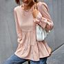Fall 100% Cotton plus Size Clothes Pink Ruffles Clothing Top for Women