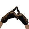 Fashional Leopard Print Poly Cotton Jersey Metal Trim Details Short Fur Lined Ladies Gloves