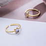 Fine Gold Plated Adjustable Opal Ring 925 Sterling Silver Rainbow Moonstone Ring for Women