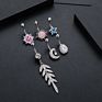 Five Pointed Crystal Star Belly Ring Blue Zircon Snowflake Clip on Navel Ring Surgical Steel Bars Body Piercing Jewelry