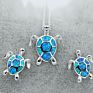 Guaranteed Blue and White Opal Inlaid Turtle Hanging Pendant Necklace for Women