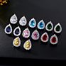 Hainon Earrings for Women Water Drop White Pink Blue Green Zircon Stud Earrings 925 Silver Plated Earrings Gift