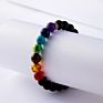 Handmade Men Women Vintage Lava Natural Stone Black Beads Adjustable Strech 8Mm 7 Chakra Bracelet for Girls