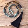 Handmade Yoga Natural Stone 108 Mala Turquoises Tiger Eye Lava Beads Necklace Black Tassel Meditation Jewelry