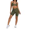 High-Rise Waistband 4-Way Stretch Olive Textured V-Cut Scrunch Women Biker Shorts