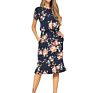 High-Waisted Breathable Milk Silk Casual Print round Collar Dress