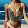 High Street Metal Sequin Halter Neck Backless Crop Tops Women
